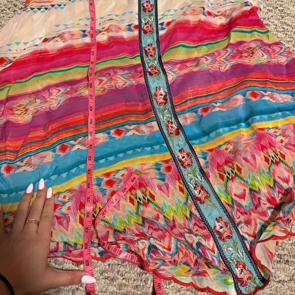 JOHNNY WAS Taleah Ribbon-Trim Georgette Tent Swing Dress Rose Beach- Size XS - Picture 10 of 11